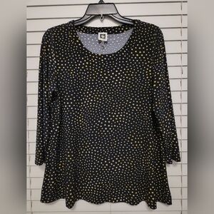 Anne Klein Navy and Gold Polka Dot Tunic Top Size Medium